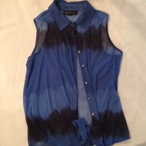 Collared blue sleeveless top